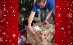 Cat Surprises Little Girl For Christmas