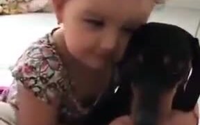 Little Girl Expressing Love To Pet Dog