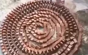 Brick Dominos Destroyed By A Naughty Kid