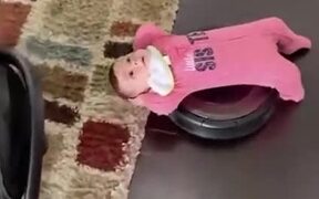 Toddler Enjoying A Ride On A Vacuum Cleaner - Kids - VIDEOTIME.COM