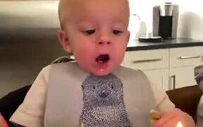 Kid Getting Frustrated To Blow Out A Candle - Kids - VIDEOTIME.COM