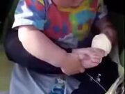 Baby Uses Leg To Eat Ice Cream