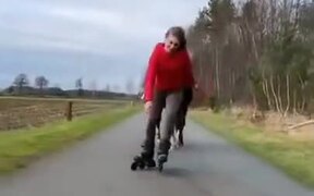 Roller Skating Alongside A Beautiful Horse