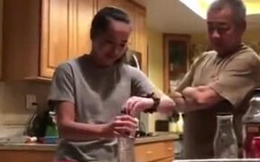 Father Falls Prey To The Bottle Prank