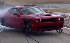 Dodge Demon With Cart Wheels Does A Burnout