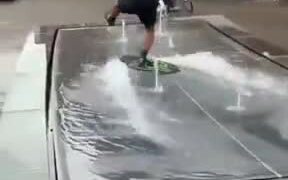 Street Fountain Water Boarding Is A Lot Of Fun - Fun - VIDEOTIME.COM