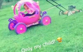 Kid Mows Lawn With Toy Car - Kids - VIDEOTIME.COM