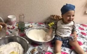 Kid Plays With Flour While Baking Cake With Mom - Kids - VIDEOTIME.COM