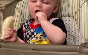 Unwell Toddler Dozes Off While Eating His Food