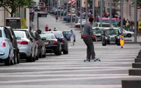 Skateboarding in the Road