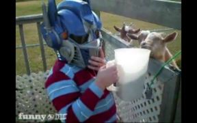 Dexter Feeds The Goats as Optimus Prime