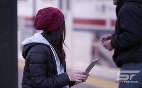 Woman Has Interaction with Person Walking By - Commercials - VIDEOTIME.COM